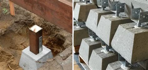 installing concrete pier block with metal bracket|pier block with adjustable bracket.